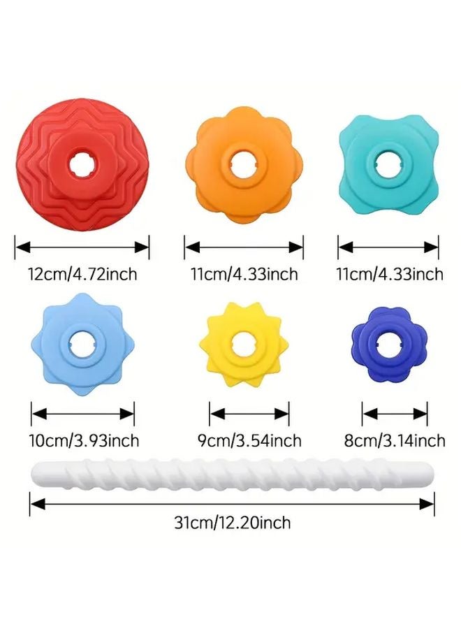 لعبة برج دوار للتراص بألوان قوس قزح التعليمية هدية لمهارات الحركة الدقيقة - Image 2